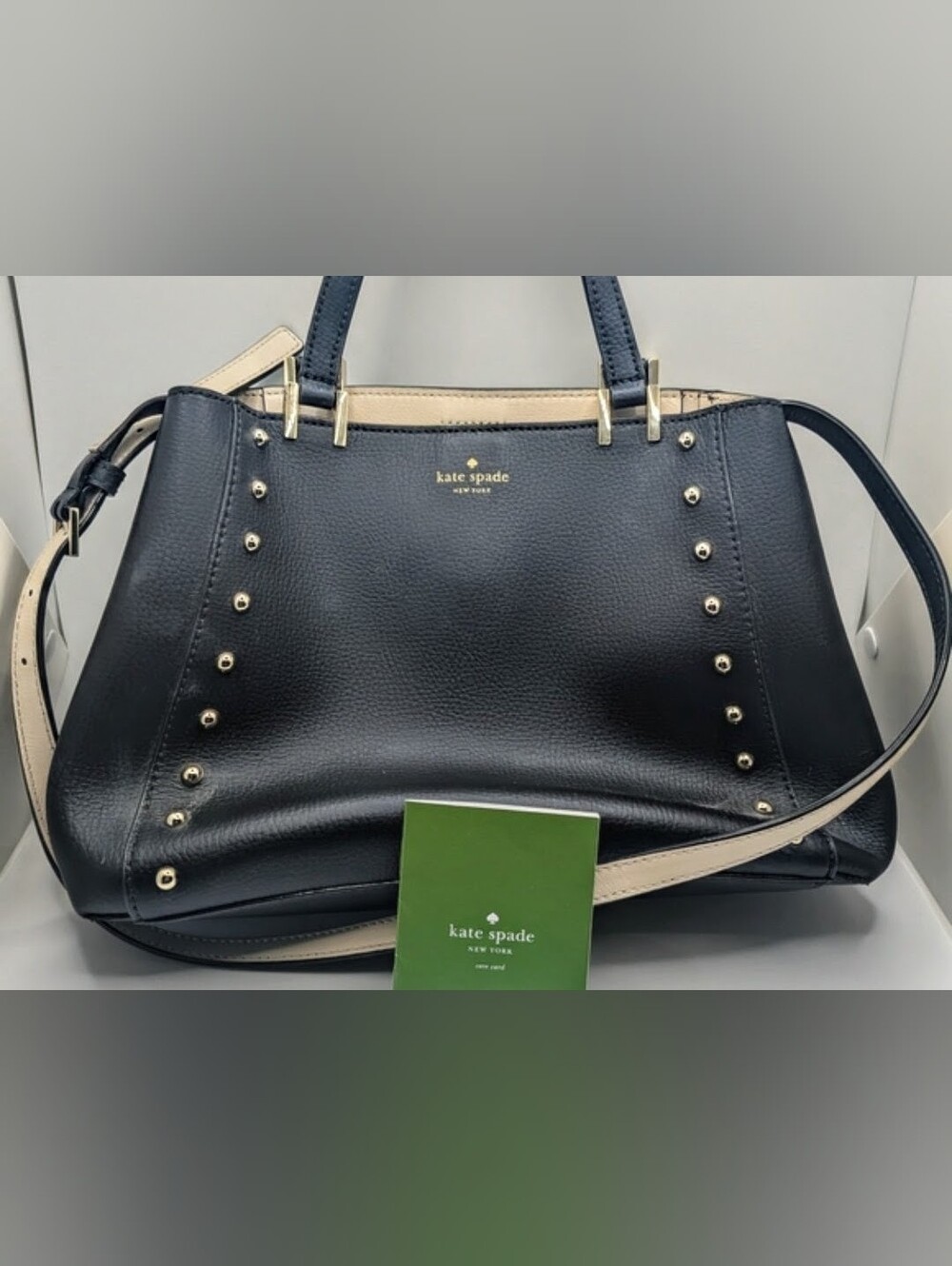 Kate Spade Black Leather Gold Side Studded Satchel with Side Strap